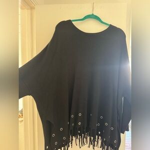 Chico's Black Eyelet Hem Crew Neck Sweater